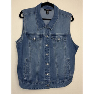 Style & Co Jeans Women's Denim Jean Vest w/Gem Buttons Size XL